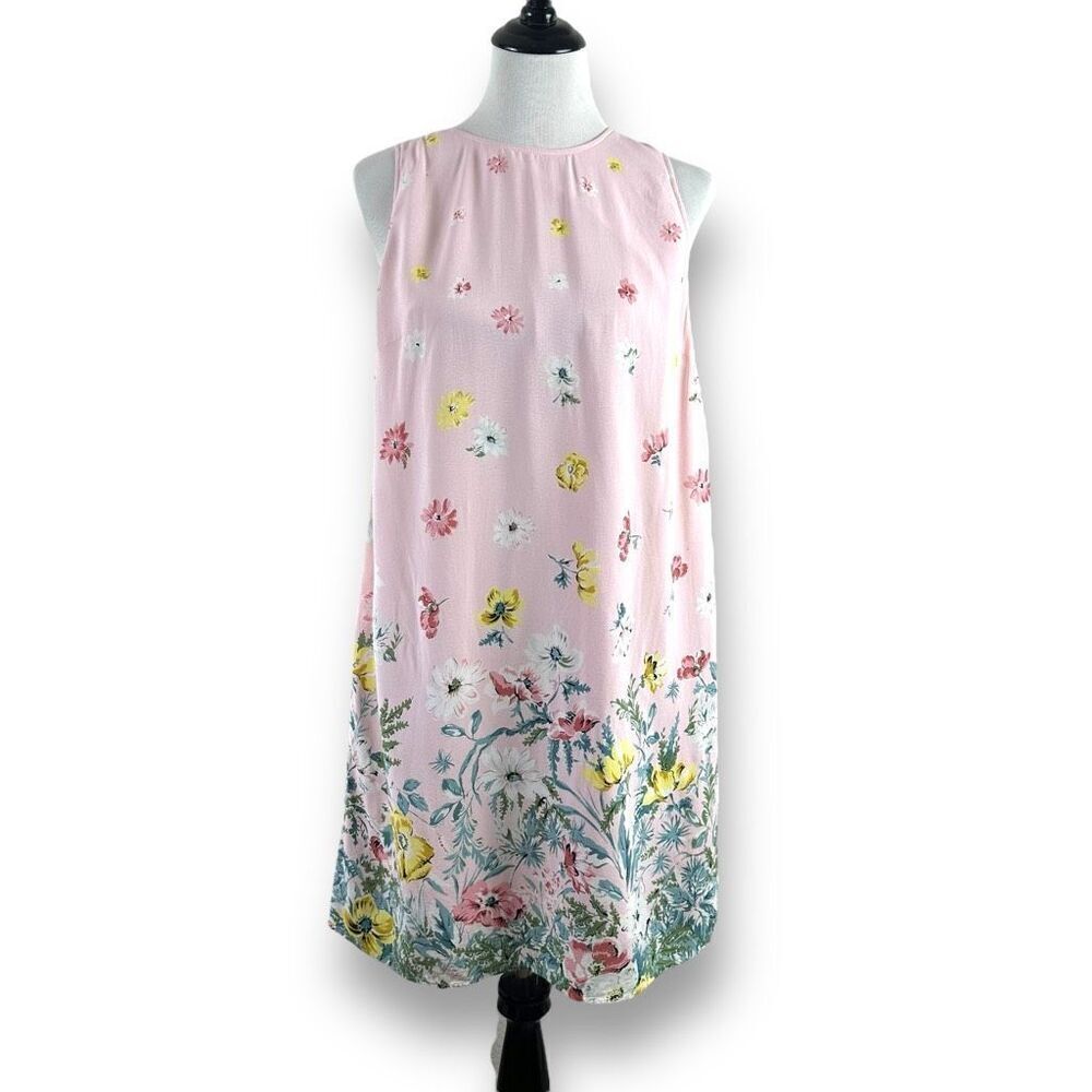 Loft Women's 10 Sleeveless Tea Dress Pastel Pink Wildflower Knee Length Feminine